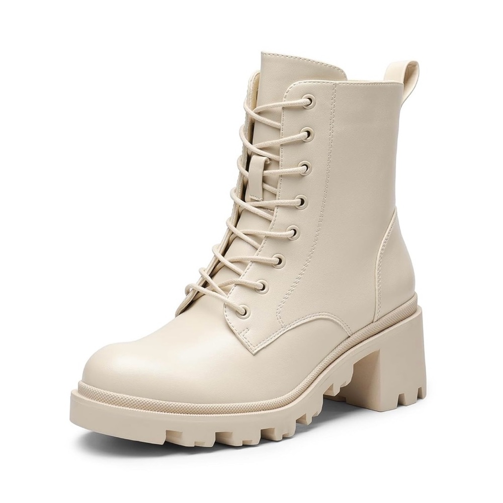 Women's Lace Up Combat Ankle Boots Fashion Low Chunky Heel Lug Sole Fall Heel
